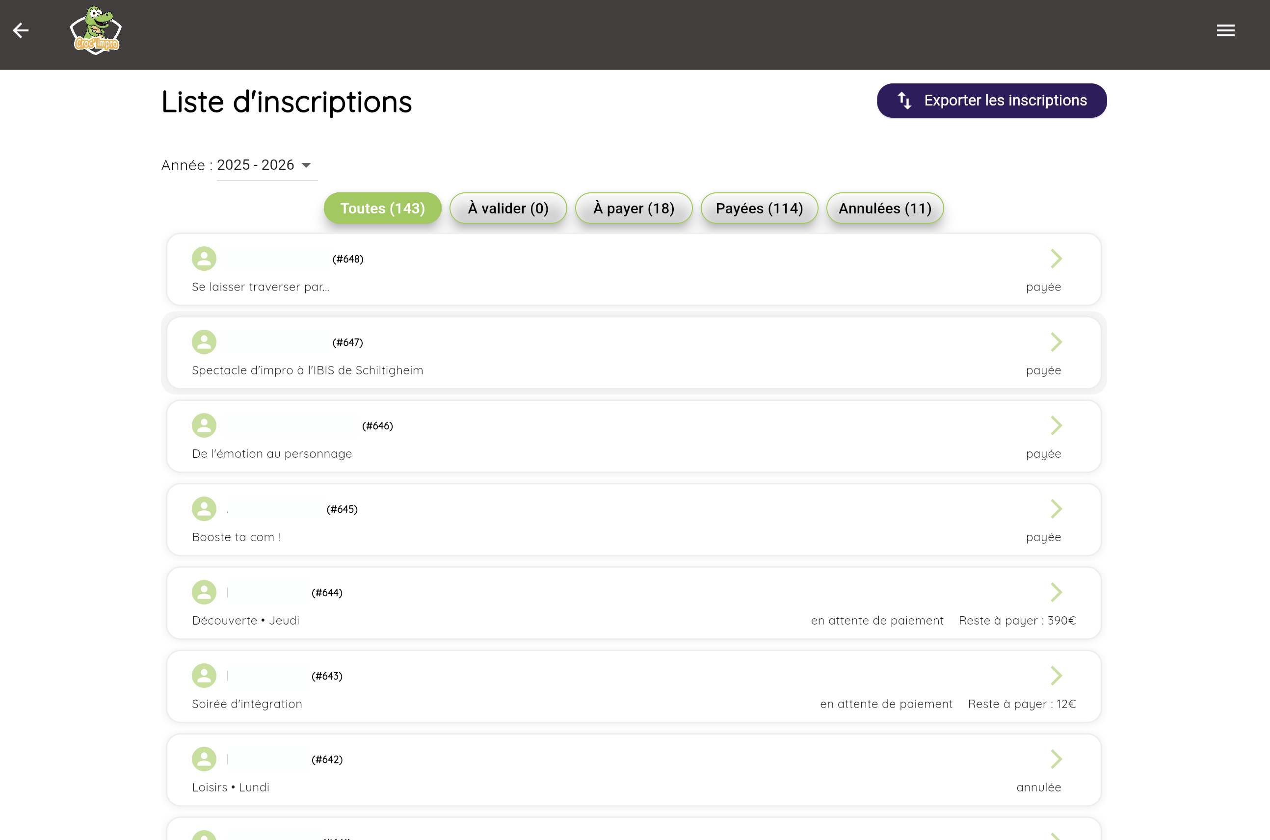 Gestion des inscriptions